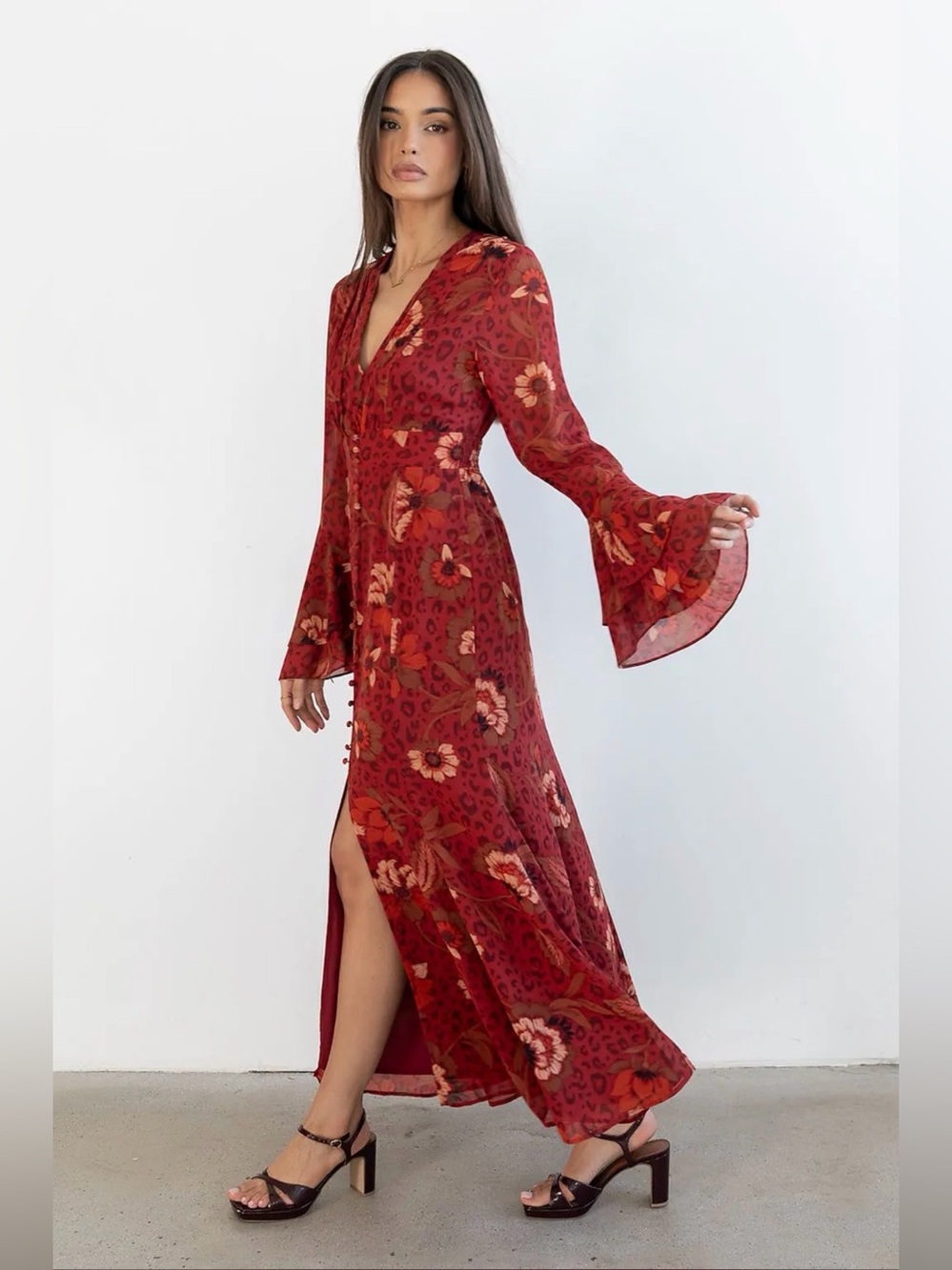 Dress Forum NWT Floral Leopard Print Maxi Dress Size L Boho Romantic - Picture 4 of 17
